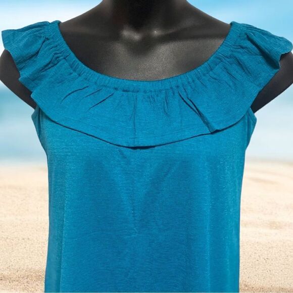 Lane bryant Aqua Blue Classic Off-The-Shoulder Ruffle Tank New with Tags - Picture 7 of 11